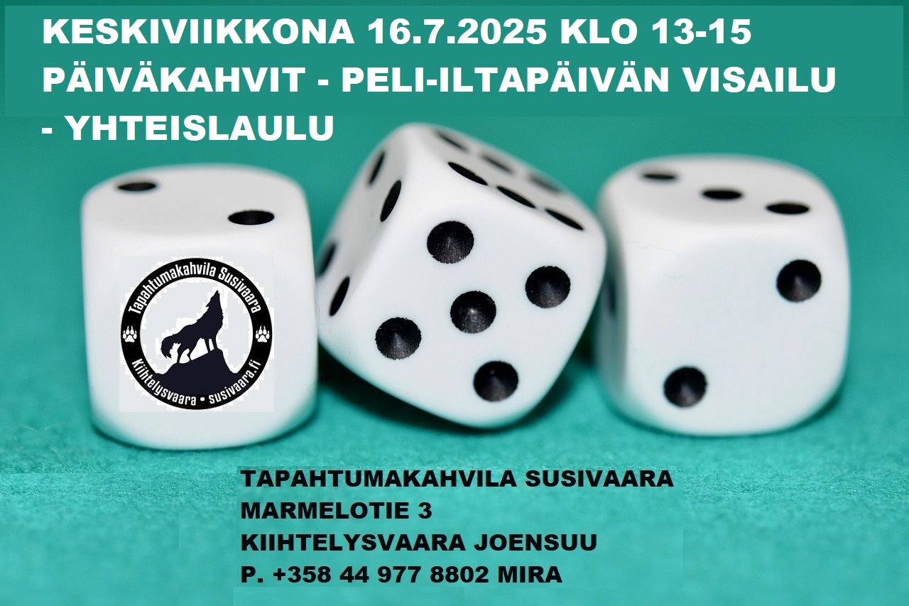 Susivaaran peli-iltapäivä keskiviikkona 16.7.2025 klo 13-15. Päiväkahvit - Visailu - Yhteislaulu