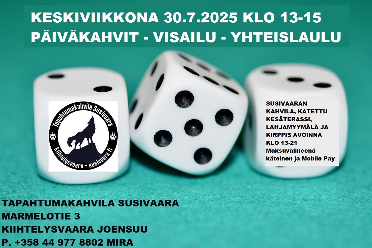 Keskiviikkona 30.7.2025 klo 13-15 Päiväkahvit - Visailu - Yhteislaulu