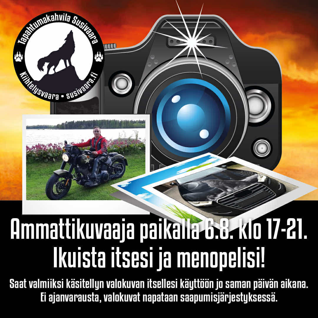 AMMATTIKUVAAJA PAIKALLA - IKUISTA ITSESI JA MENOPELISI SUSIVAARALLA! KESKIVIIKKONA 6.8.2025 KLO 17-21.