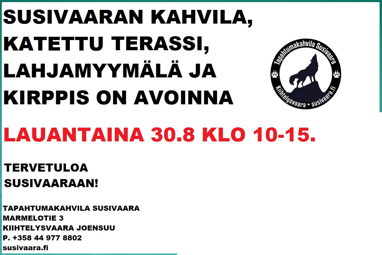 Susivaara on avoinna lauantaina 30.8.2025 klo 10-15.