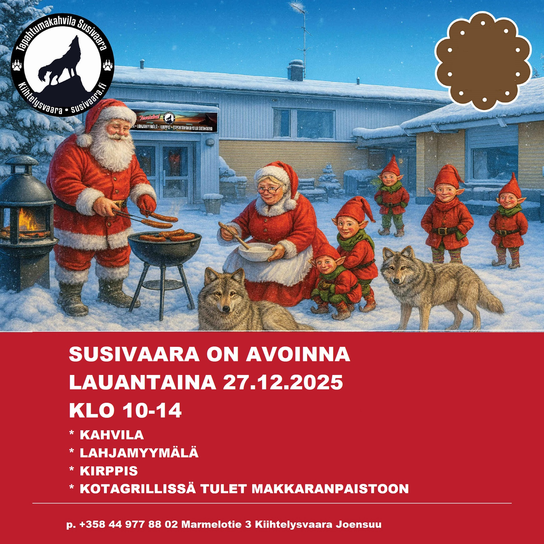 Susivaara on avoinna lauantaina 27.12.2025 klo 10-14.