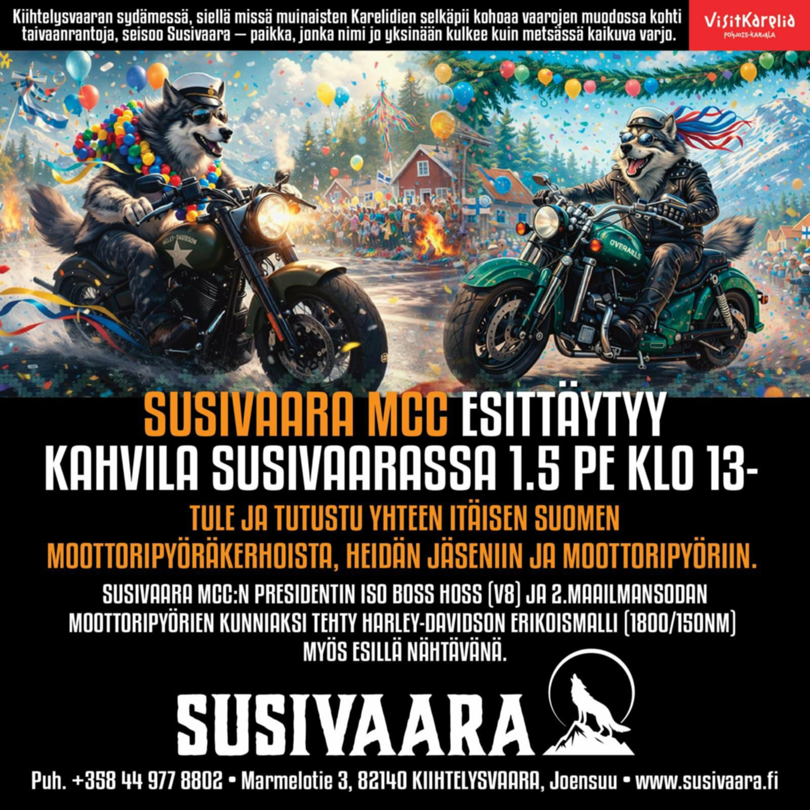 SUSIVAARA ON AUKI PERJANTAINA 1.5.2026 KLO 13-19. SUSIVAARA IS OPEN ON FRIDAY, FIRST OF MAY 2026, FROM 13:00 TO 19:00.
